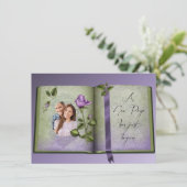 ロマンティックレトロラブブックパープルウェディング招待 招待状 (スタンド正面)