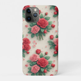 ロマンティックローズブーケリュクス ✨ ピンク赤花 iPhone 11 PROケース