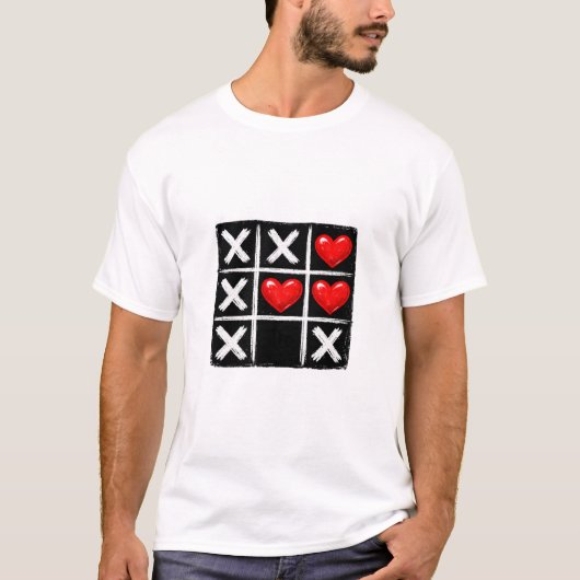 ロマンティック三目並べ 勝利ハート列 バレンタイン Tシャツ (正面)
