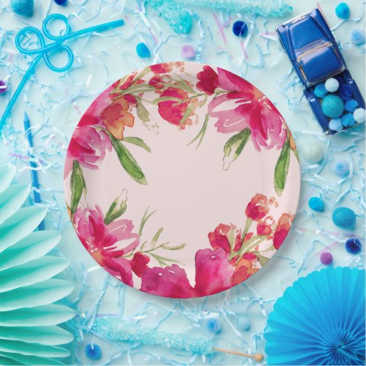 ロマンティック明るい赤紫色フラワーズパーティー紙プレート ペーパープレート (パーティー)