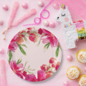 ロマンティック明るい赤紫色フラワーズパーティー紙プレート ペーパープレート (パーティー)