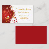 ロマンティック赤いハート金ゴールドリボン 名刺 (正面/裏面)