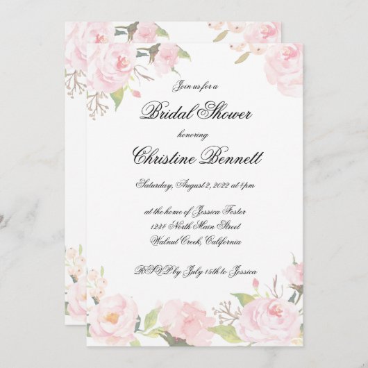 ロマンティック赤面フローラバーダルシャワー招待状 招待状 (正面/裏面)