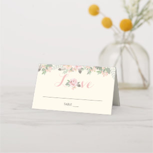 ロマンティック アイボリー ピンク ゴールド 花柄 愛 結婚式 プレイスカード