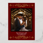 ロマンティック アートデコ ゴールド & バーガンディーフォイル招待状 箔招待状 (裏面)