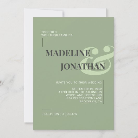 ロマンティック エレガント シンプル サージュグリーン ウェディング 招待状 (正面)