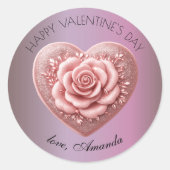 ロマンティック エレガント ハート ローズ メタリック バレンタインズ ラウンドシール (正面)