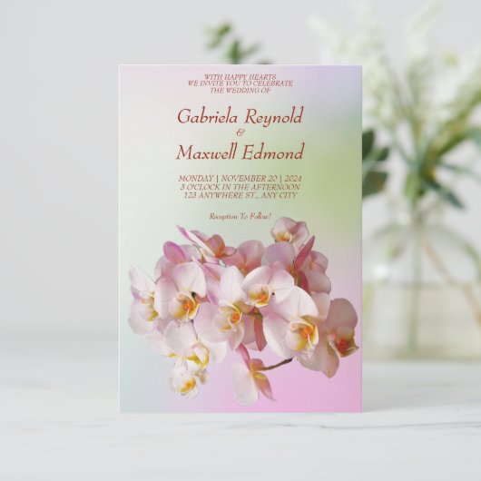 ロマンティック エレガント ローズ ホワイト オーキッド ウェディング 招待状 (スタンド正面)