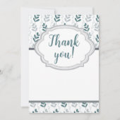 ロマンティック クラシック ブルー＆グレー フラワーリーフ サンキューカード (正面)