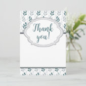 ロマンティック クラシック ブルー＆グレー フラワーリーフ サンキューカード (スタンド正面)