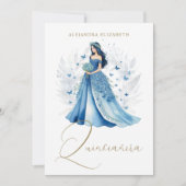 ロマンティック グラム スペインのキンセアニェーラ 青い色合い 招待状 (正面)