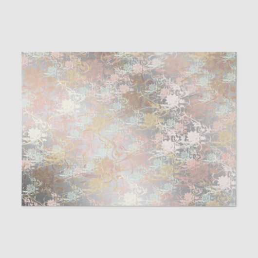 ロマンティック, ゴールド, ティール,, 水彩画, シック, 花柄 薄葉紙 (正面)