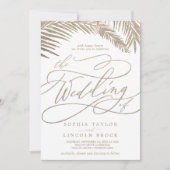 ロマンティック ゴールド パームリーフ オールインワン ウェディング 招待状 (正面)