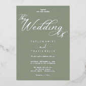 ロマンティック ゴールド フォイル サージュ グリーン ウェディング 箔招待状 (正面)