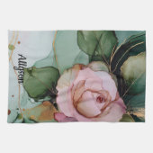ロマンティック ゴールド ブラッシュ ピンク ローズ フラワーブライダルシャワー キッチンタオル (横)