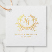 ロマンティック ゴールド モノグラム クレスト ウェディング フェイバータグ (正面)