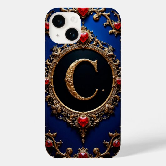 💛 ロマンティック ゴールド C モノグラム ハートフレーム Case-Mate iPhoneケース (裏面)