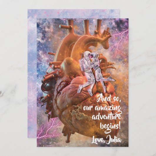ロマンティック サイエンスフィクション スペース 宇宙飛行士 カップル バレンタイン シーズンカード (正面/裏面)