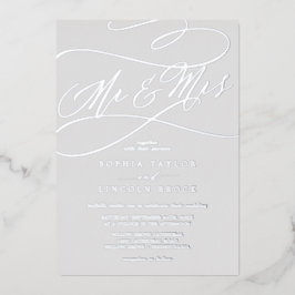 ロマンティック シルバーフォイル グレー Mr & Mrs ウェディング 箔招待状
