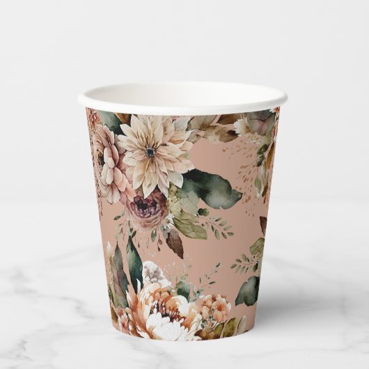 ロマンティック スイート16 | ダスティ ピーチ フラワーバースデー 紙コップ (正面)