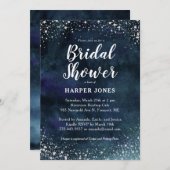 ロマンティック スターズ ネイビーブルー シルバー ブライダルシャワー 招待状 (正面/裏面)