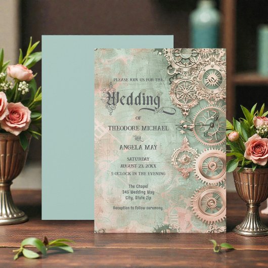 ロマンティック スチームパンク ギア 結婚式 招待状