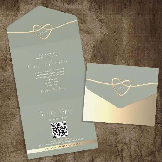 ロマンティック・セージグリーン 結婚式 招待状 RSVP 付き