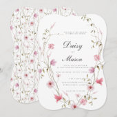 ロマンティック ソフト フローラル ブラッシュ ピンクのウェディング 招待状 (正面/裏面)