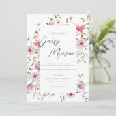 ロマンティック ソフト フローラル ブラッシュ ピンクの水彩 結婚式 招待状 (スタンド正面)