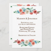 ロマンティック ターコイズ | ピーチ プレティー ウェディング 招待状 (正面/裏面)