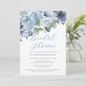 ロマンティック ダスティーブルー フラワーブライダルシャワー パーティー 招待状 (スタンド正面)