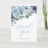 ロマンティック ダスティーブルー フローラル ブライダルシャワー パーティー サンキューカード (正面)