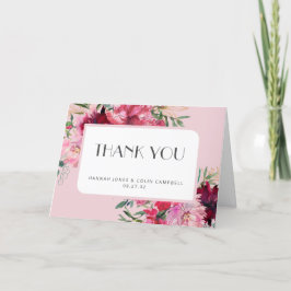 ロマンティック ダスティ ローズ ピオニー モダン フレーム サンキューカード