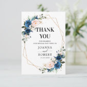ロマンティック ネイビーブルー ブラッシュ ローズ フラワージオメトリック サンキューカード (スタンド正面)