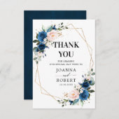 ロマンティック ネイビーブルー ブラッシュ ローズ フラワージオメトリック サンキューカード (正面/裏面)
