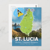 ロマンティック ハニームーン カリブ海 セントルシア マップ ポストカード (正面/裏面)