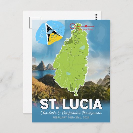 ロマンティック ハニームーン カリブ海 セントルシア マップ ポストカード (正面/裏面)