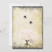 ロマンティック ハート リーフ ピンク ツリー ラブ バード ウェディング 招待状 (正面)