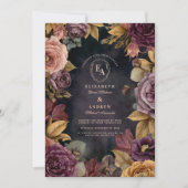 ロマンティック バーガンディー ブルーム オータム ウェディング テーマ 招待状 (正面)