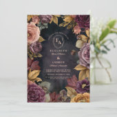 ロマンティック バーガンディー ブルーム オータム ウェディング テーマ 招待状 (スタンド正面)