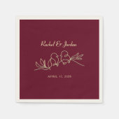 ロマンティック バーガンディ ゴールド ウェディング スタンダードカクテルナプキン (正面)