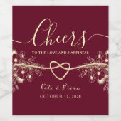 ロマンティック バーガンディ チェアーズ ウェディング ワイン ラベル (シングルラベル)