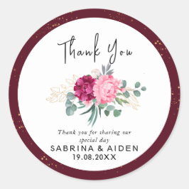 ロマンティック バーガンディ レッド | ブラッシュ ピンク ゴールド フローラル ラウンドシール