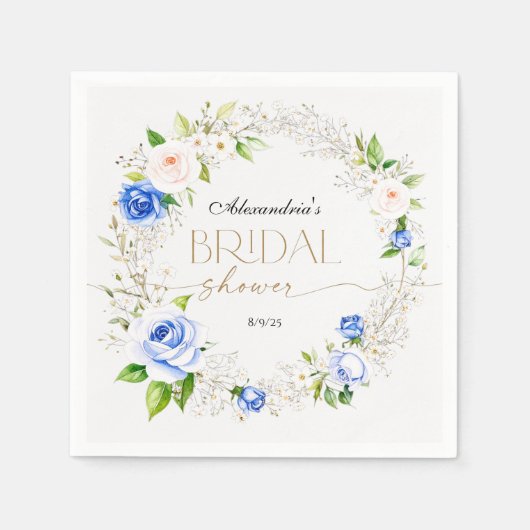 ロマンティック パステル ブルー ローズ ブライダル シャワー スタンダードカクテルナプキン (正面)