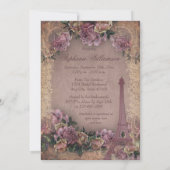 ロマンティック パリ ヴィンテージ ローズ レース ブライダル シャワー 招待状 (裏面)