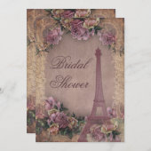 ロマンティック パリ ヴィンテージ ローズ レース ブライダル シャワー 招待状 (正面/裏面)