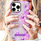 ロマンティック ピンクとラベンダーの名前入りフラワー Case-Mate iPhoneケース