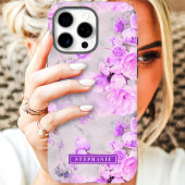 ロマンティック ピンクとラベンダーの名前入りフラワー Case-Mate iPhoneケース