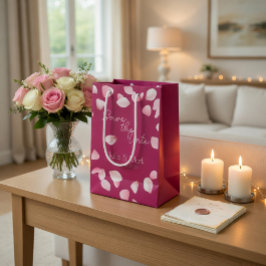 ロマンティック ピンクの花びら Save the Date ウェディング ミディアムペーパーバッグ