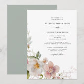 ロマンティック ピンク セージグリーン ワイルドフラワー フローラル ウェディング 招待状 (正面/裏面)